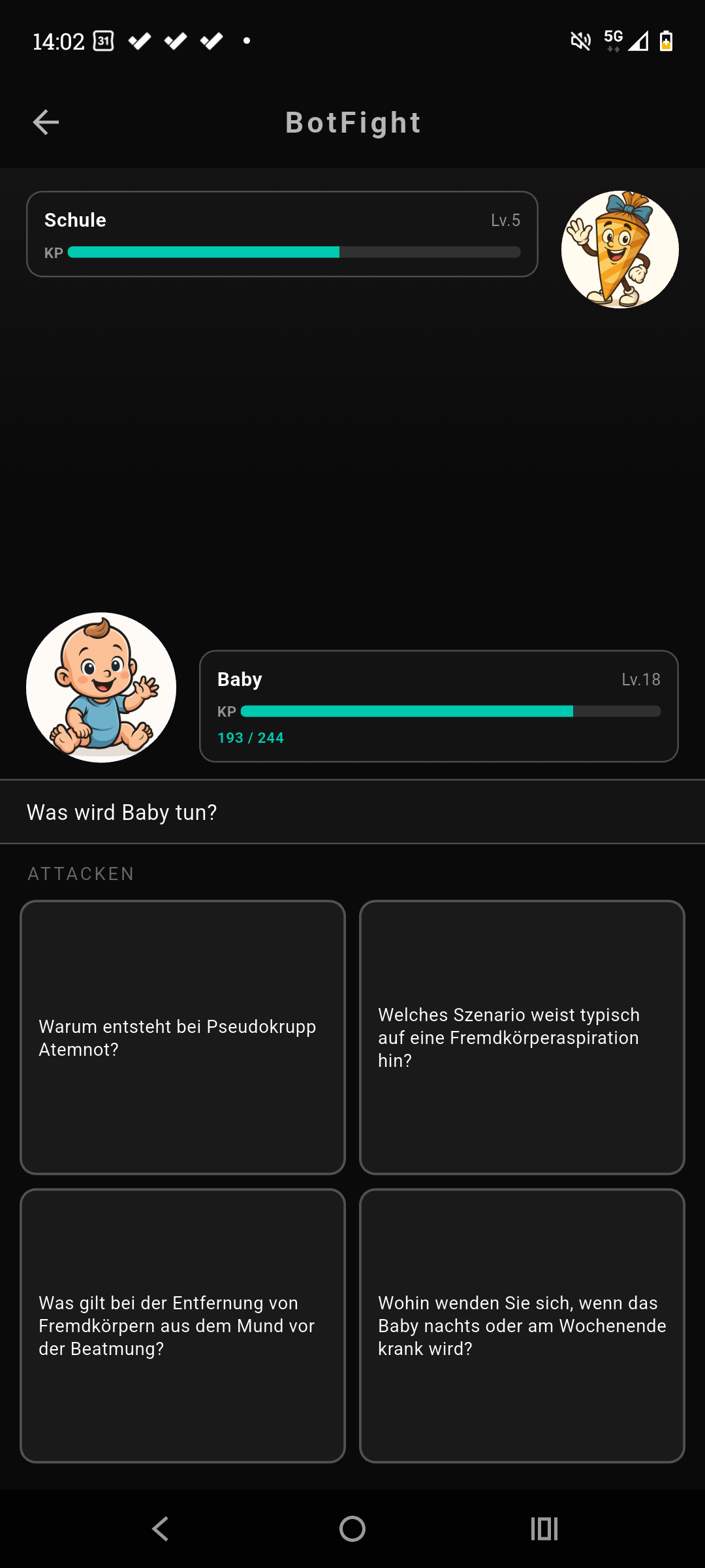Lernspiel BotFight – Pokémon-Style Quiz-Battle zwischen zwei Lernbots